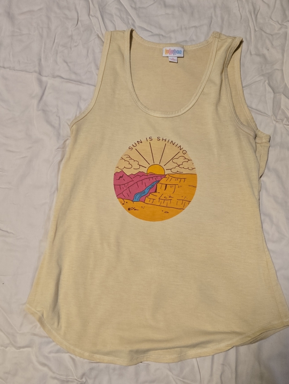 Lula Roe "Sun Is Shining" Graphic Tank Top - Yellow